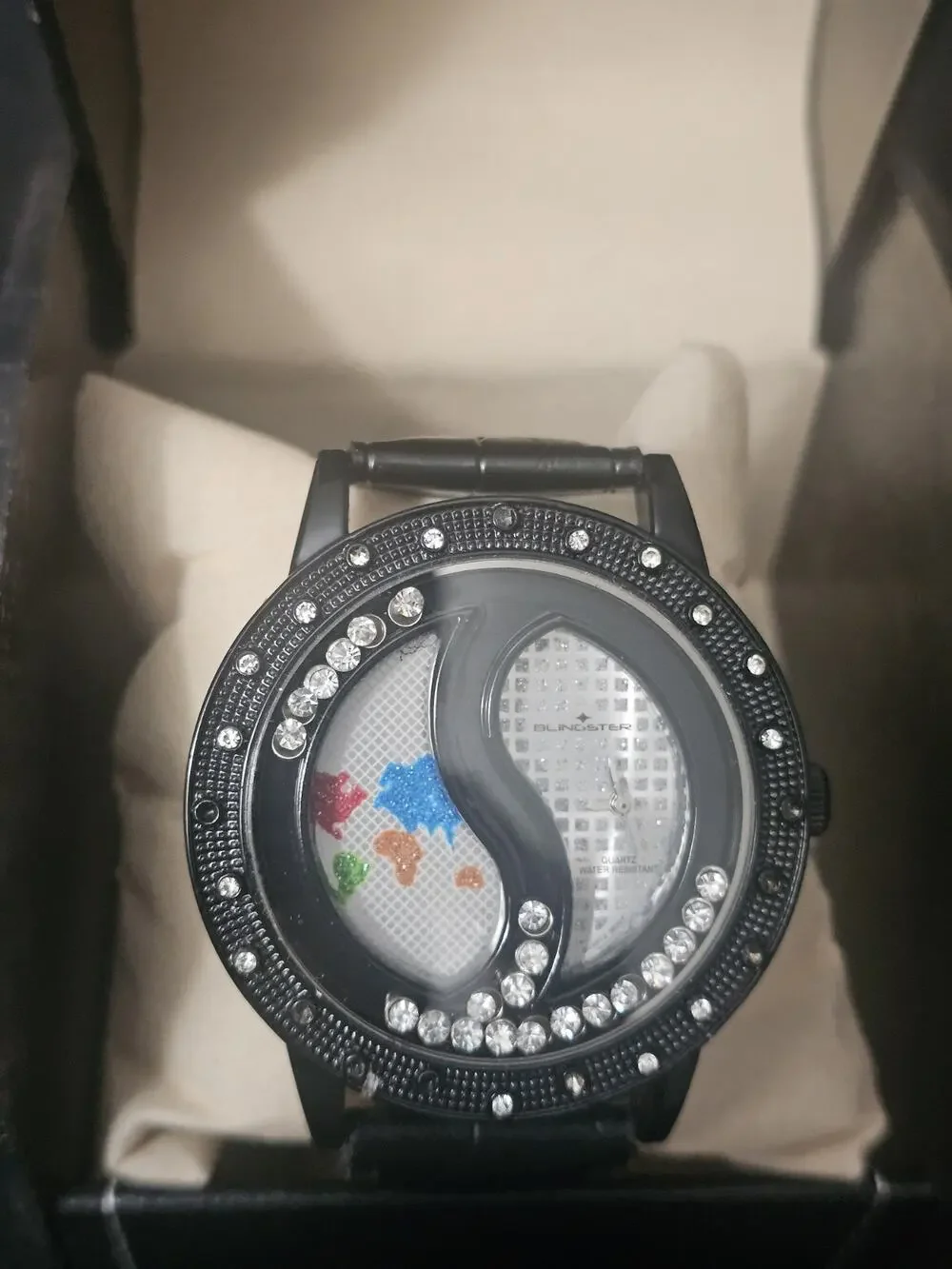 51.6mm watch yingyang map&Analog bezel w/genuine black Leather band
